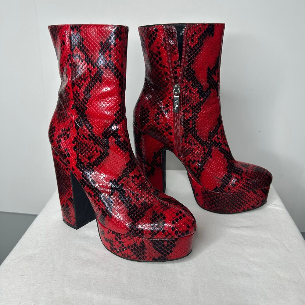 Shellys London Red Snake Print Platform Ankle Boots Women’s US 6.5 glam Mob Wife